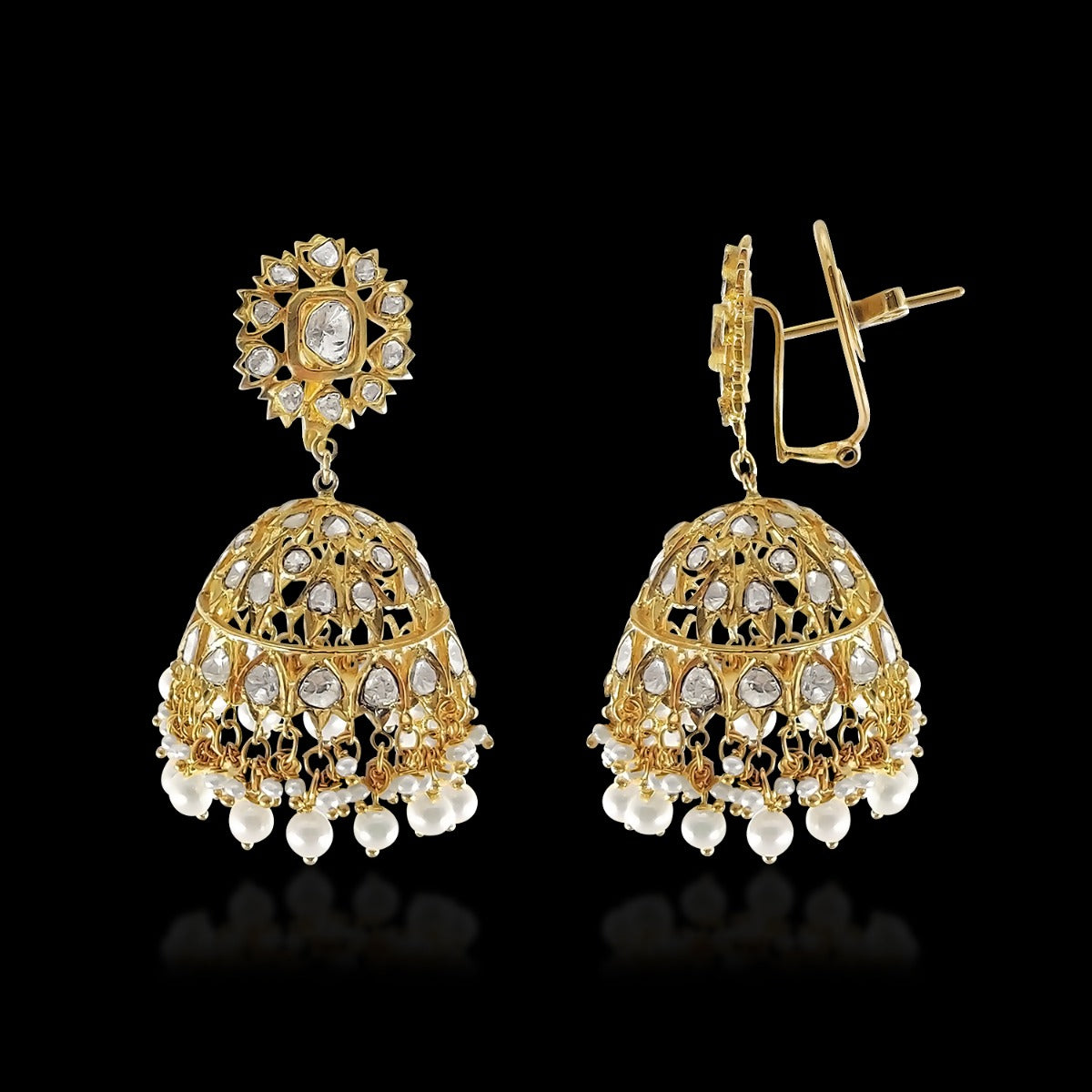 Golden Grey Droplet Polki Jhumka