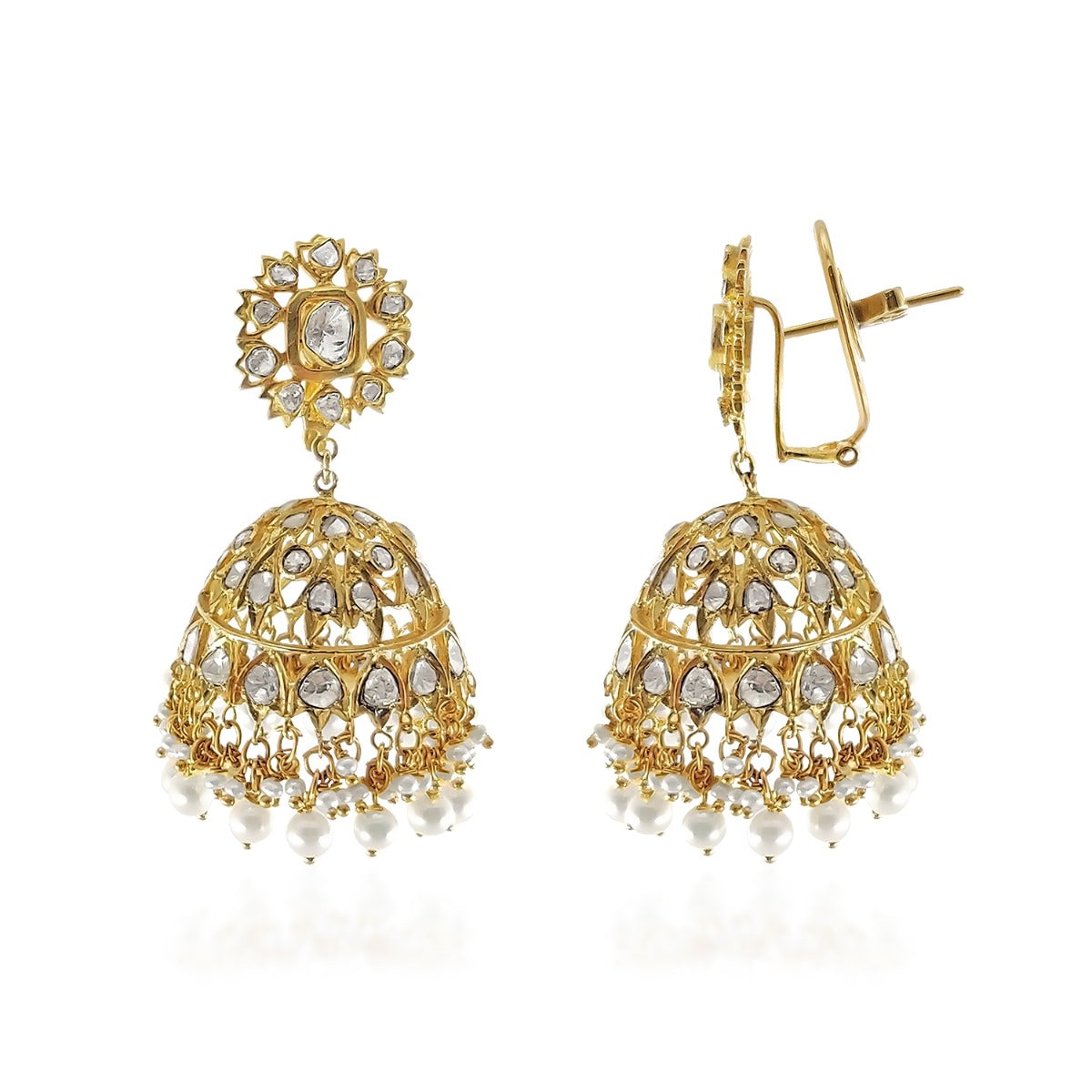 Golden Grey Droplet Polki Jhumka