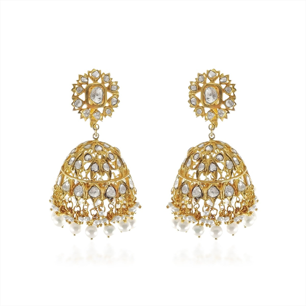 Golden Grey Droplet Polki Jhumka