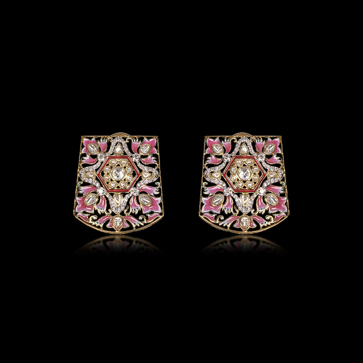 Pink Enamel Polki Earrings