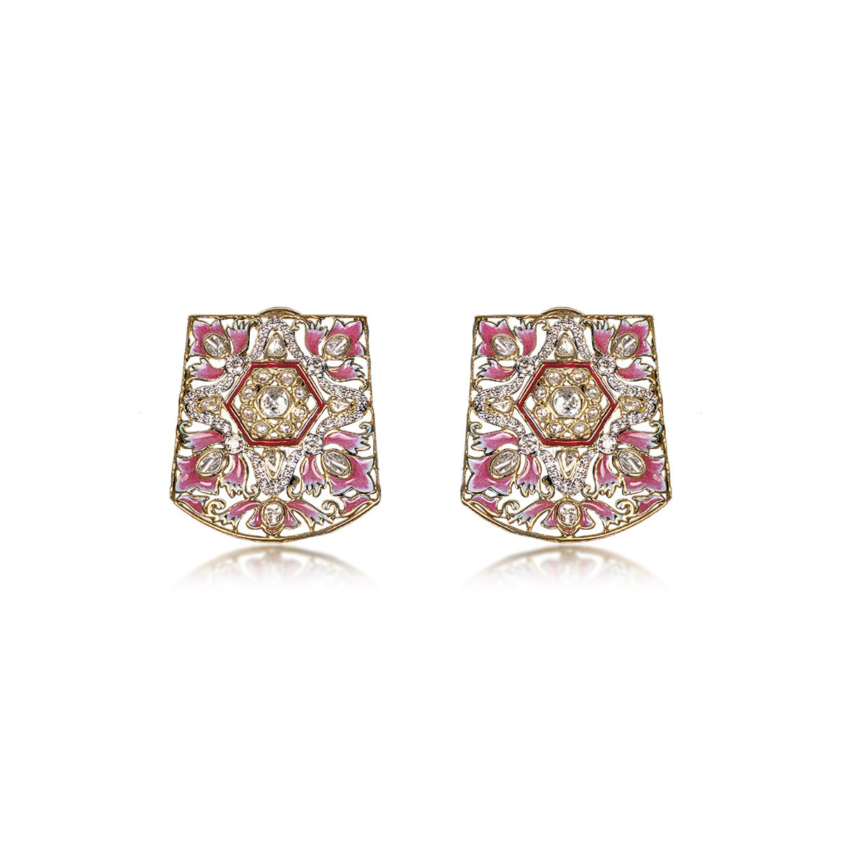Pink Enamel Polki Earrings
