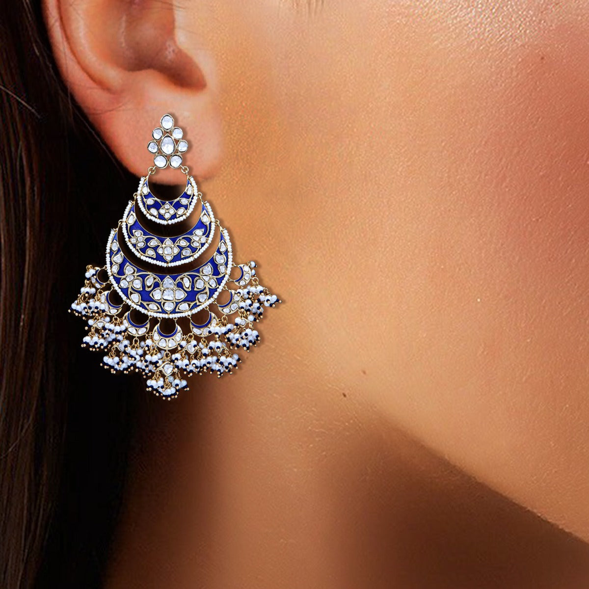Crescent Moon Layered Polki Chandbali