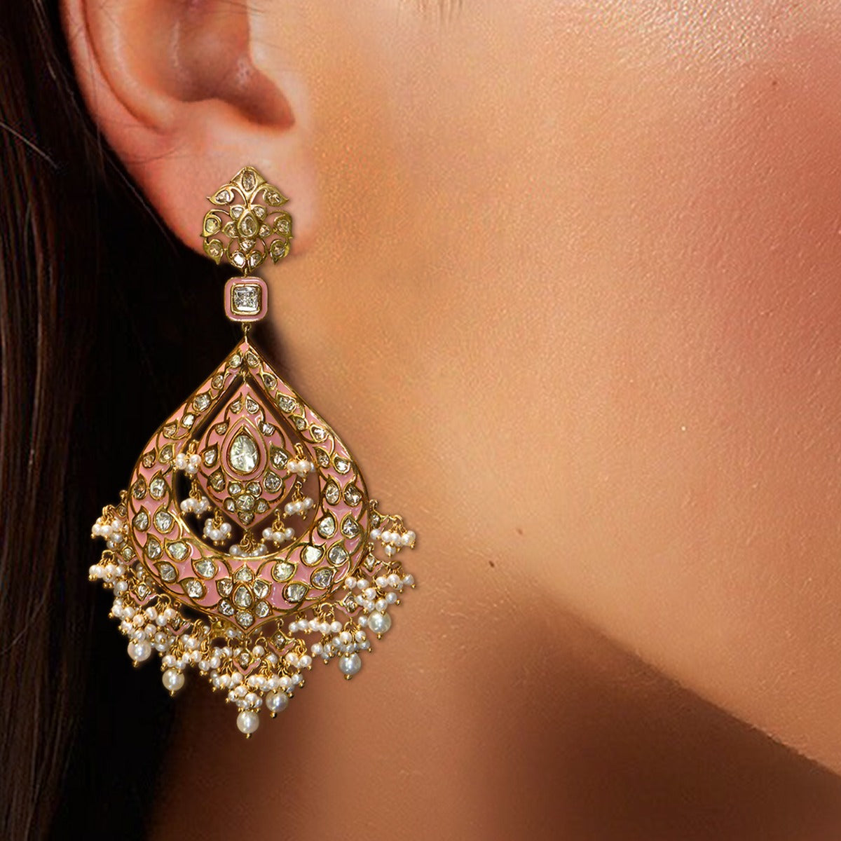 Peach Perfect Polki Chandbali