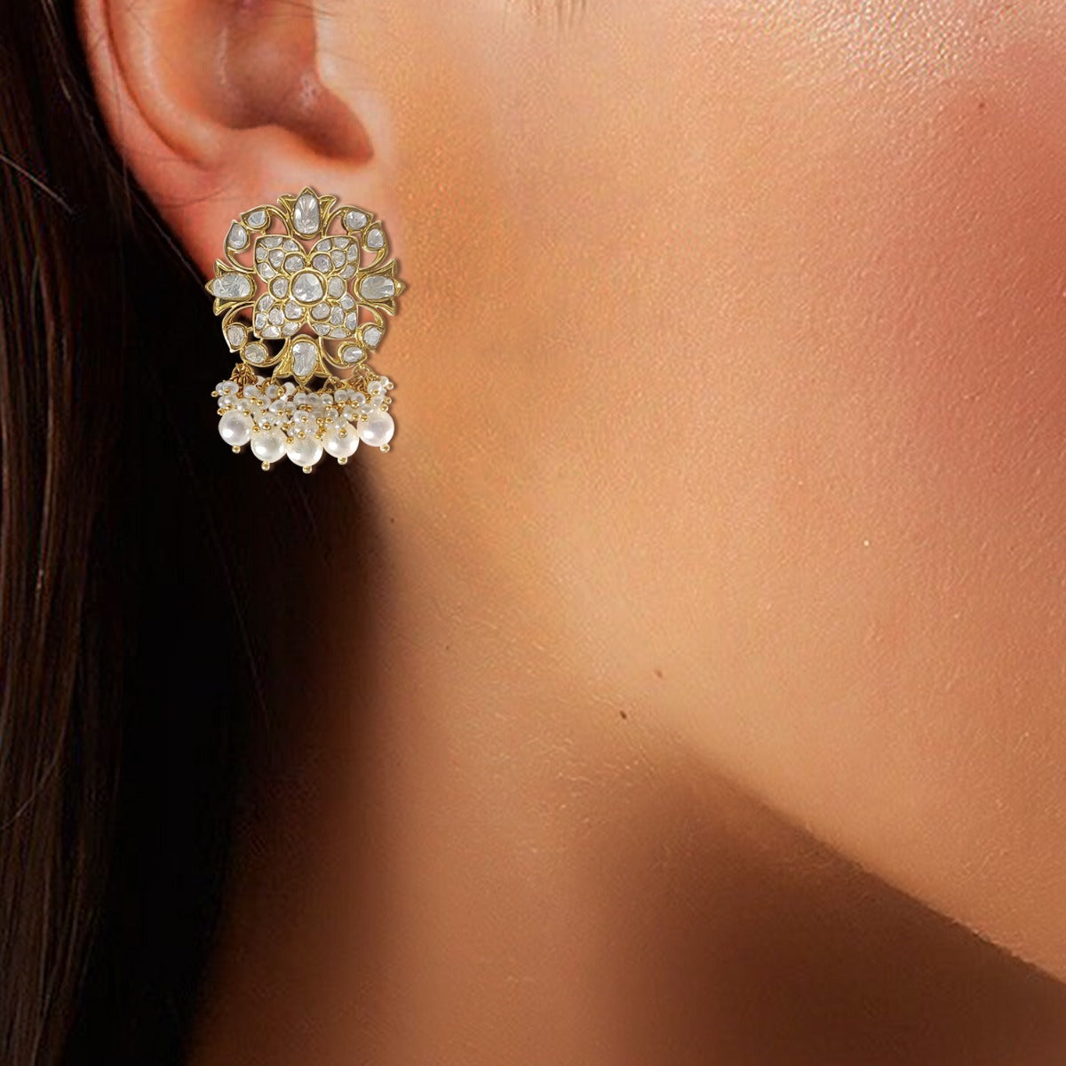 Perched Floral Polki Earrings