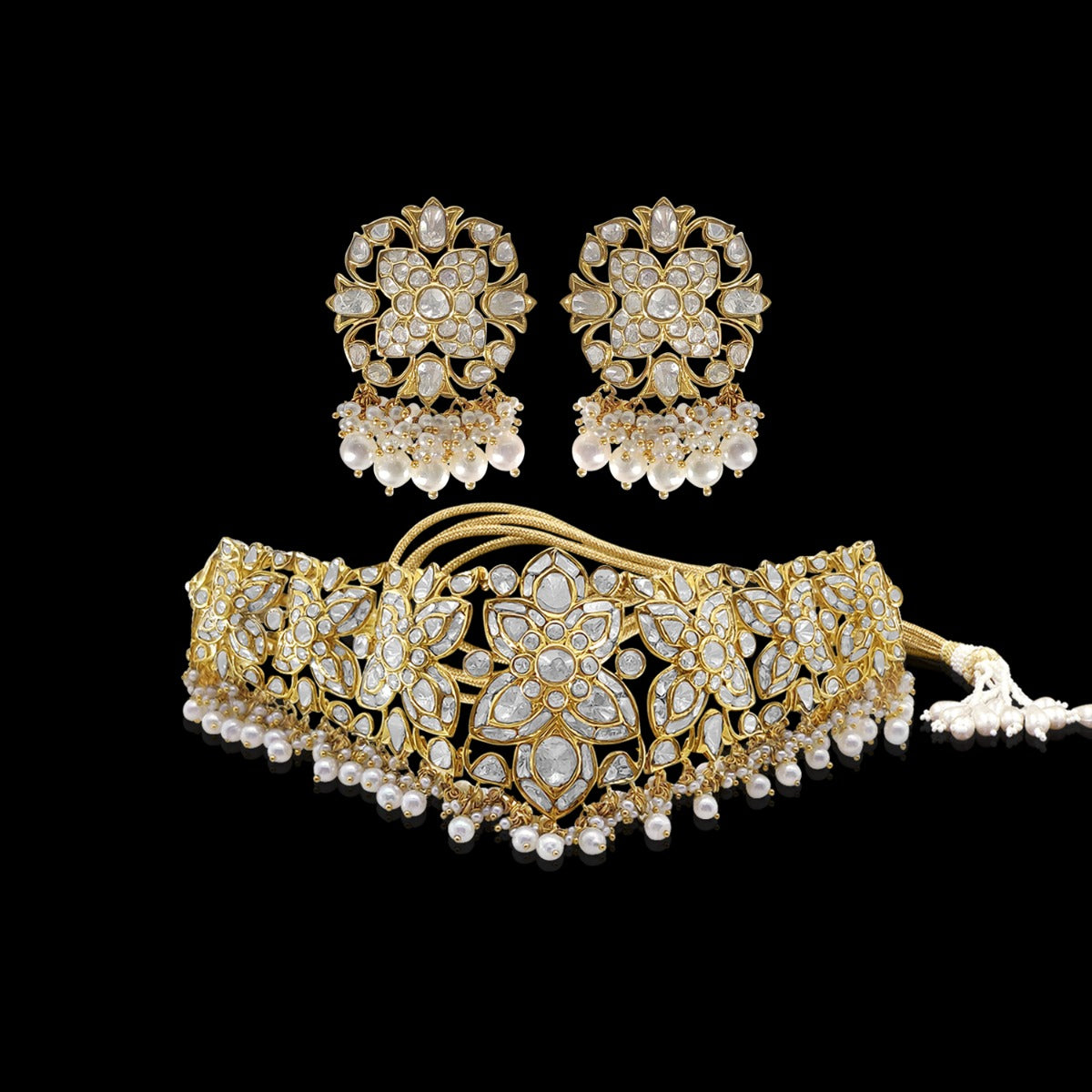 Feathered Dainty Polki Necklace Set