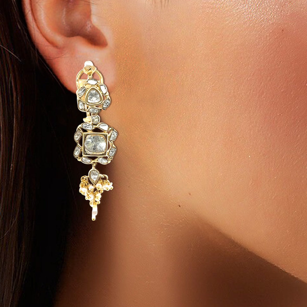 Pearl Sparkle Polki Earrings
