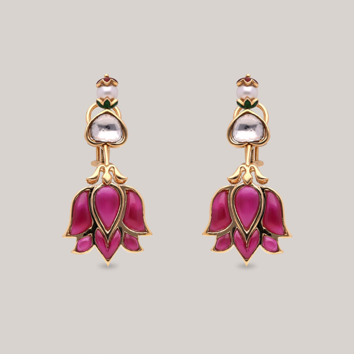 Inverted Lotus Polki Earrings