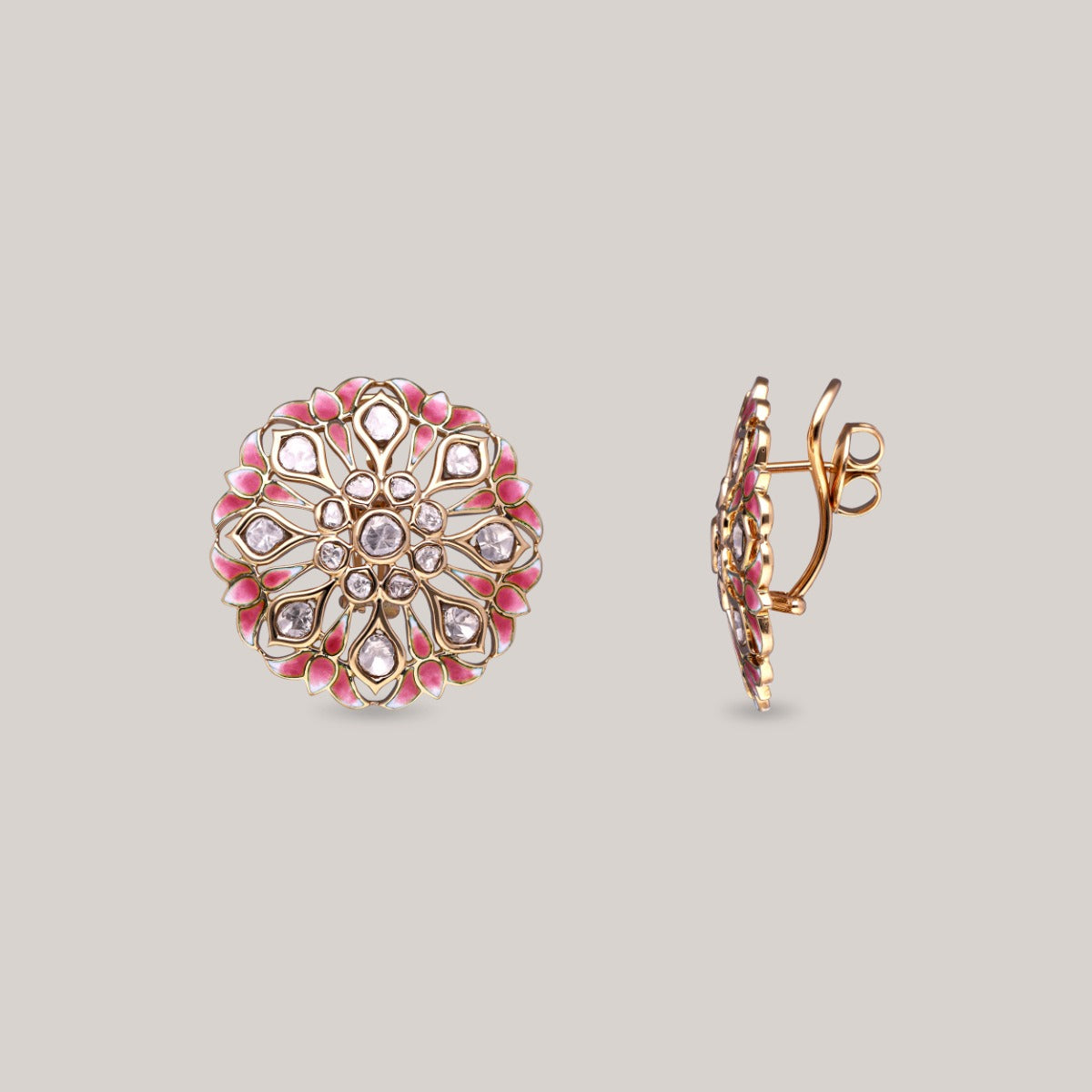 Floral Puff Open Polki Earrings