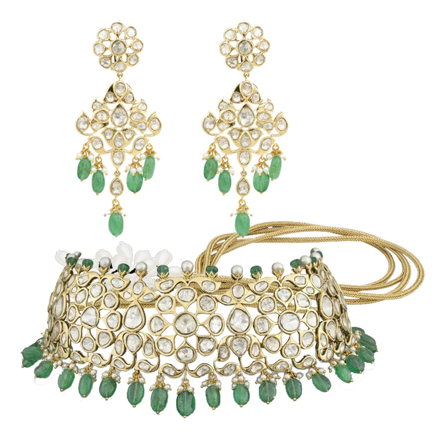 Green Fenced Polki Choker Set