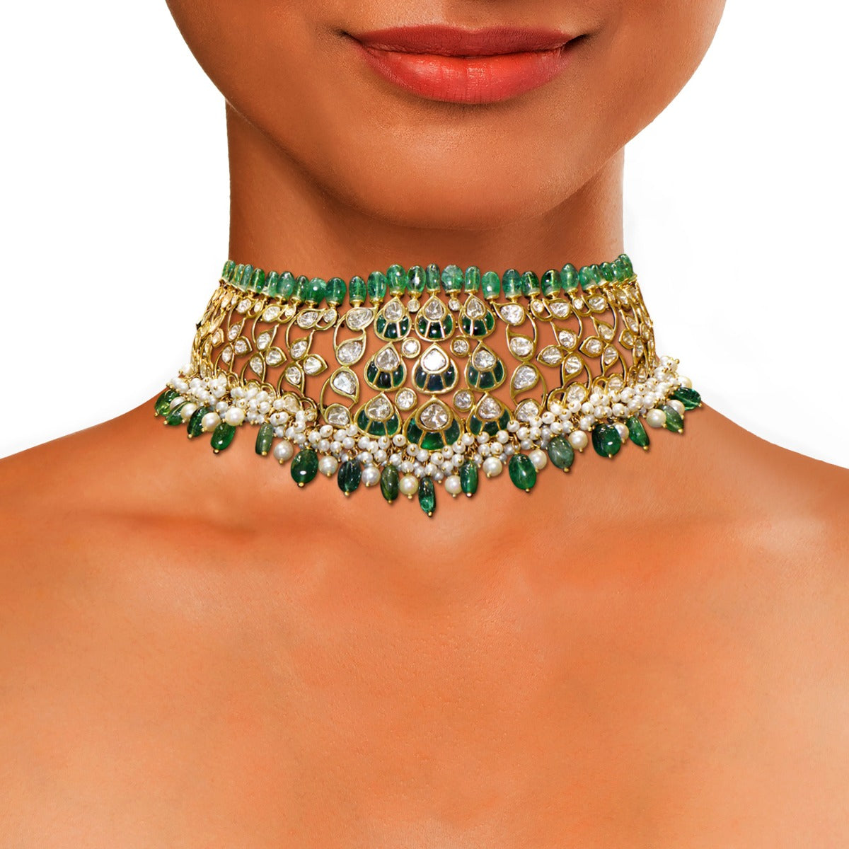 Neck Cuffed V Polki Choker