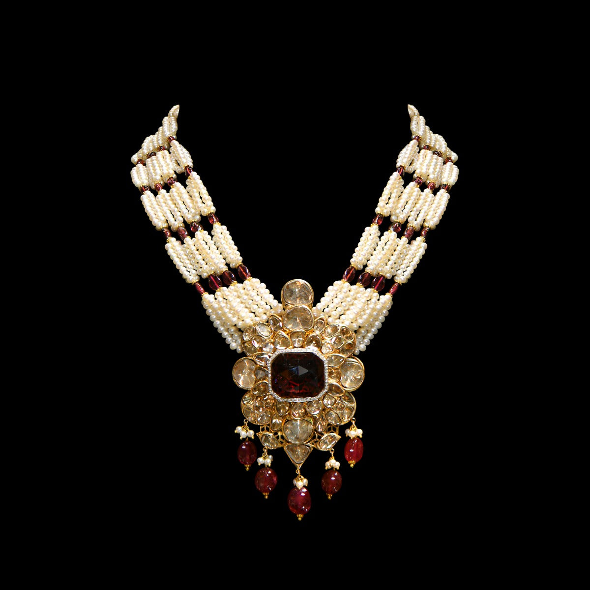 Maroon Traditional Polki Necklace