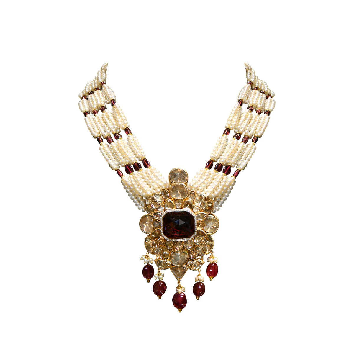 Maroon Traditional Polki Necklace