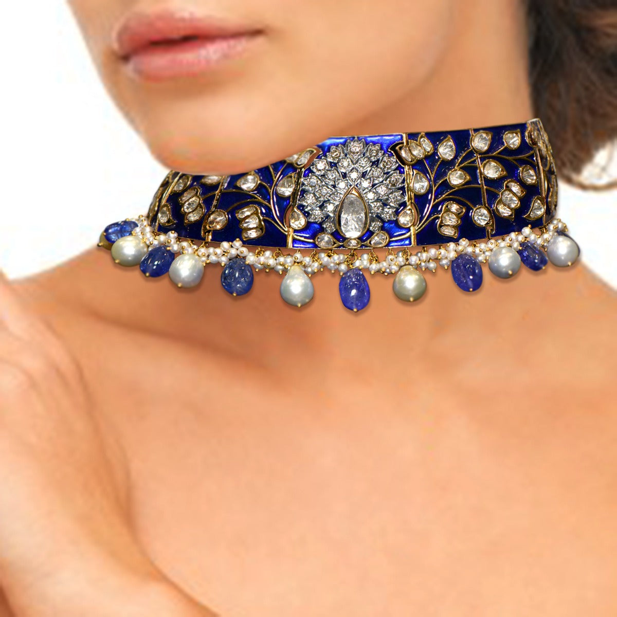 Blue Flakes Polki Choker Set