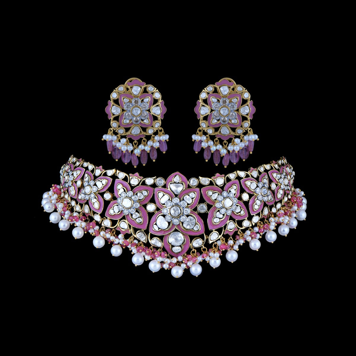 Flower Bouquet Colourbar Polki Necklace Set