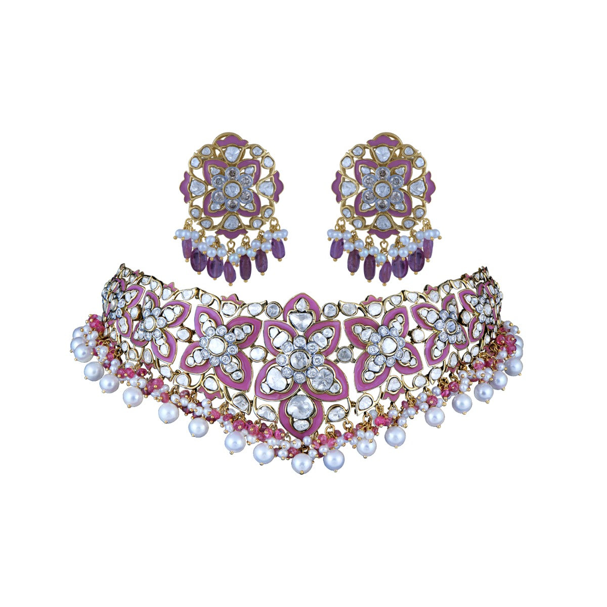 Flower Bouquet Colourbar Polki Necklace Set