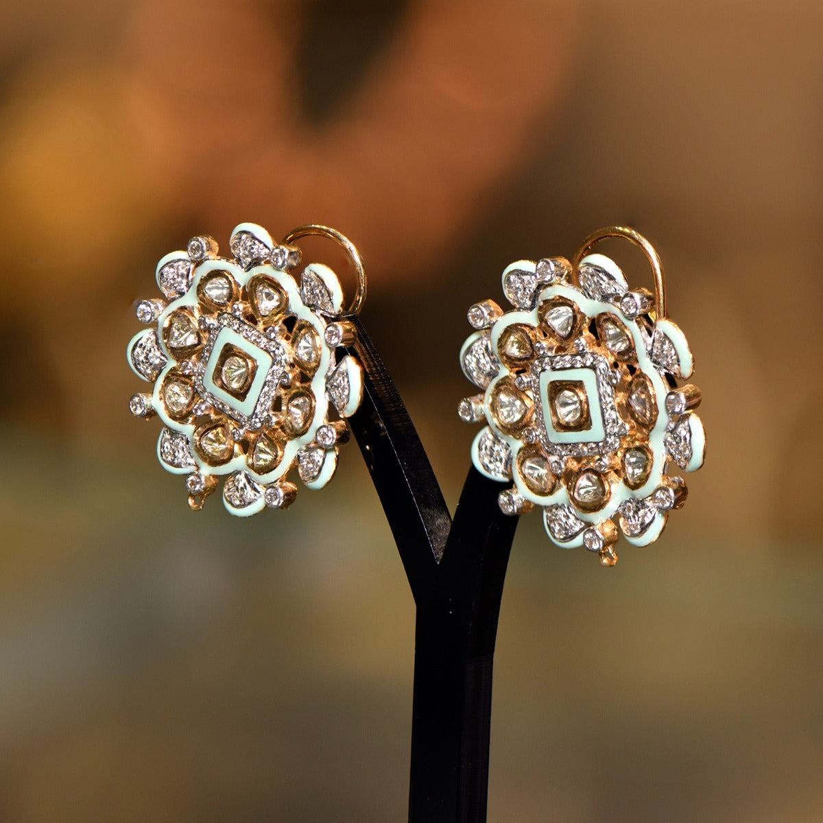 Snow White Stone Polki Earrings