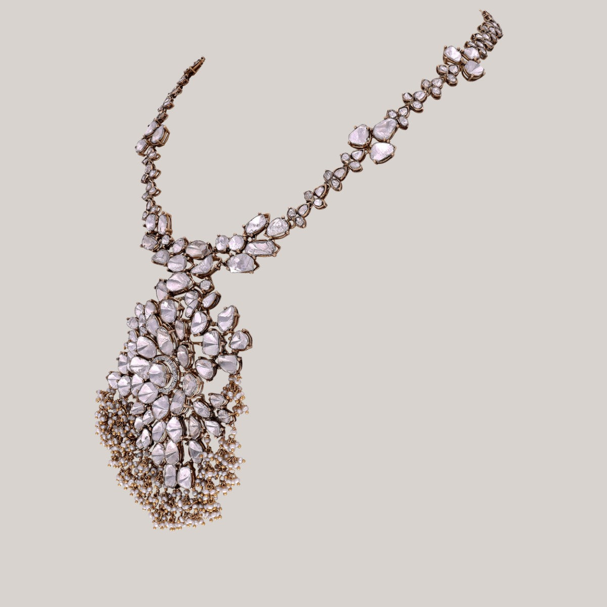 Asymmetric Cluster Floral Polki Necklace
