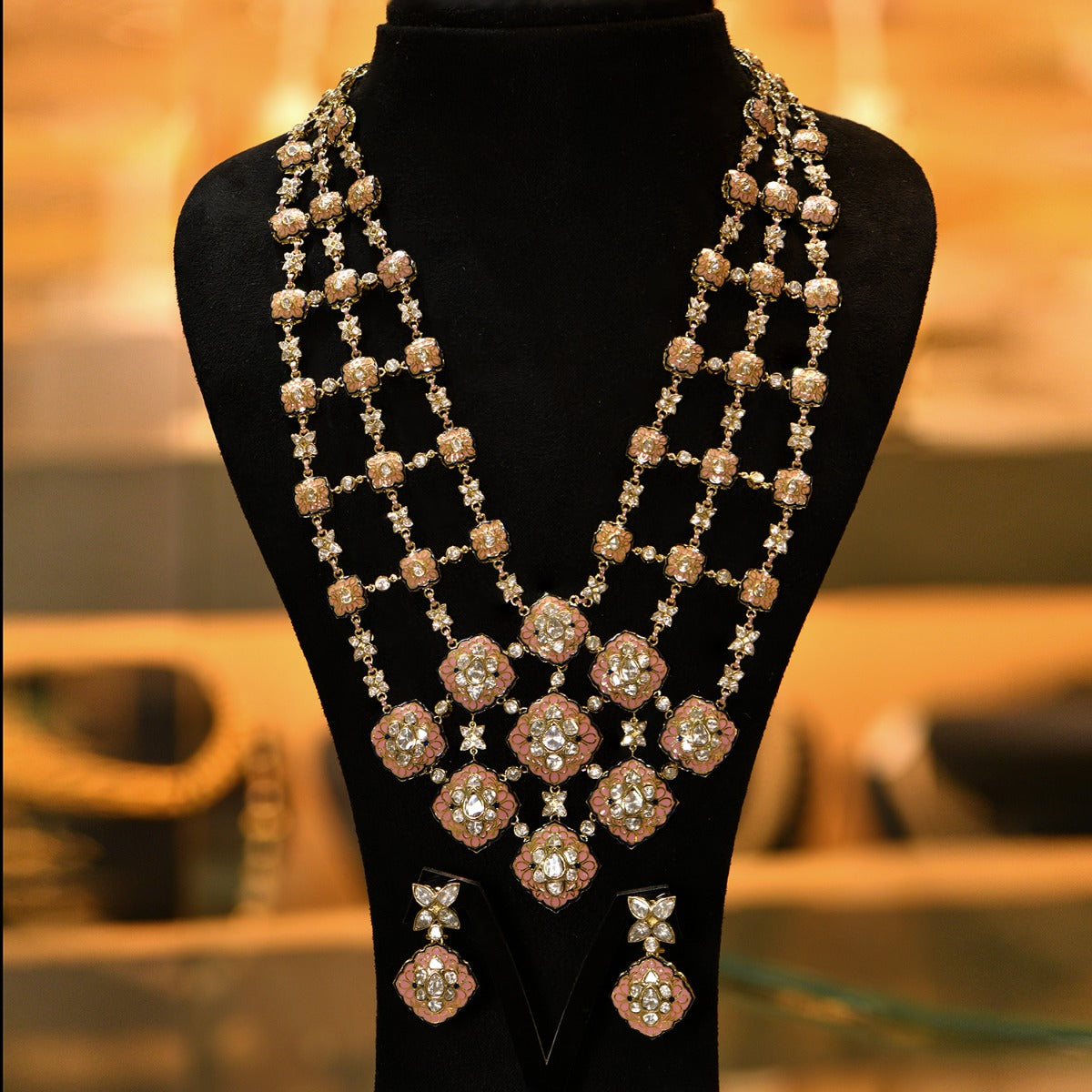Trifecta Polki Enamel Necklace Set
