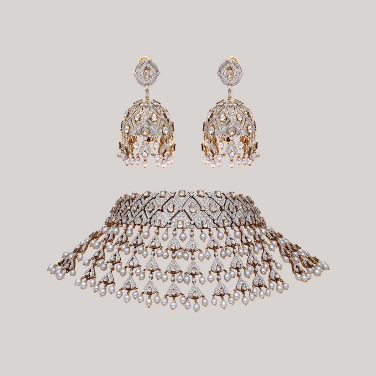Ornate Peacock Symphony Diamond Necklace Set