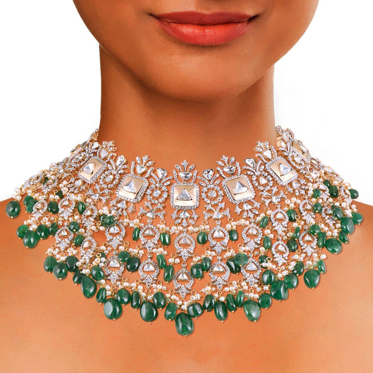 Breezy Emerald Polki Necklace