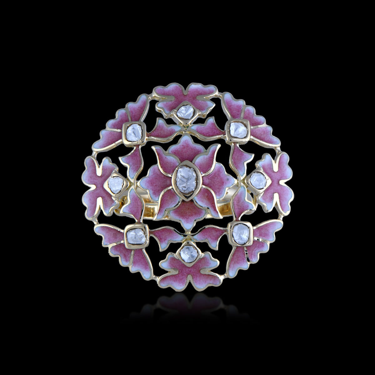 Magenta Petal Polki Ring