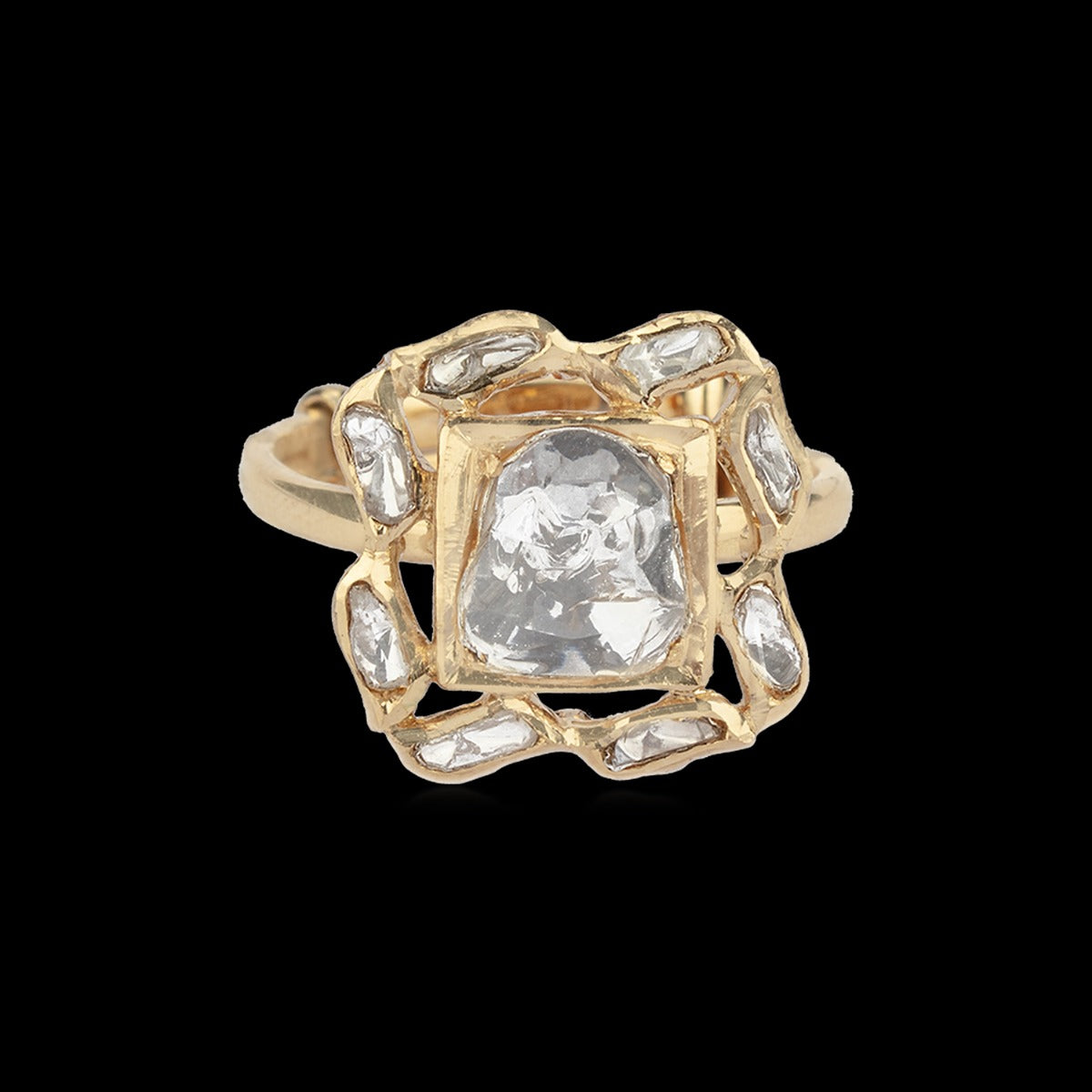 Abstract Square Polki Ring