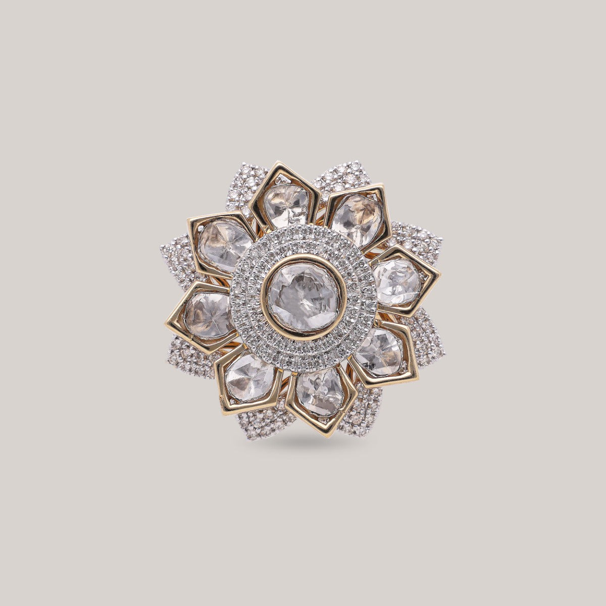 Crystal Camellia Polki Ring