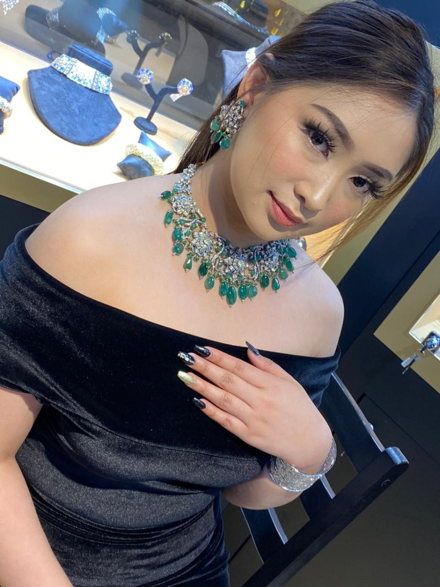 Floral Band Stone Polki Necklace Set