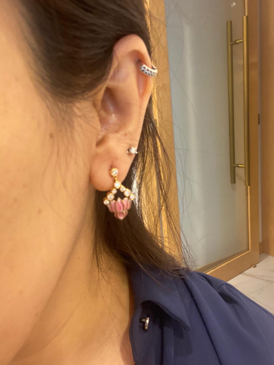 Lotus Enamel Diamond Earrings