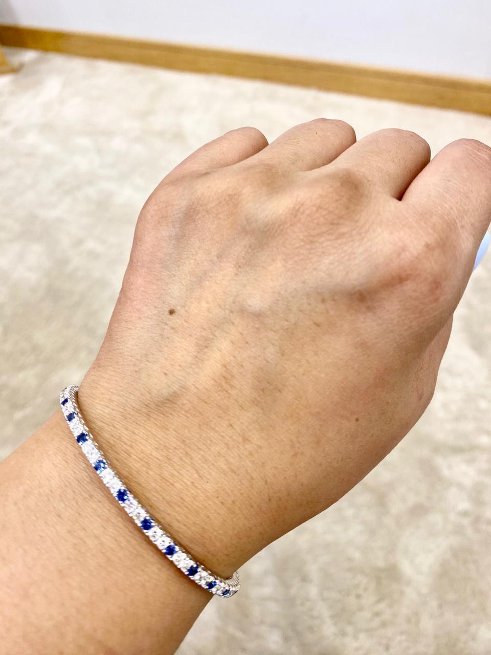Dainty Blue Sapphire Diamond Bangle
