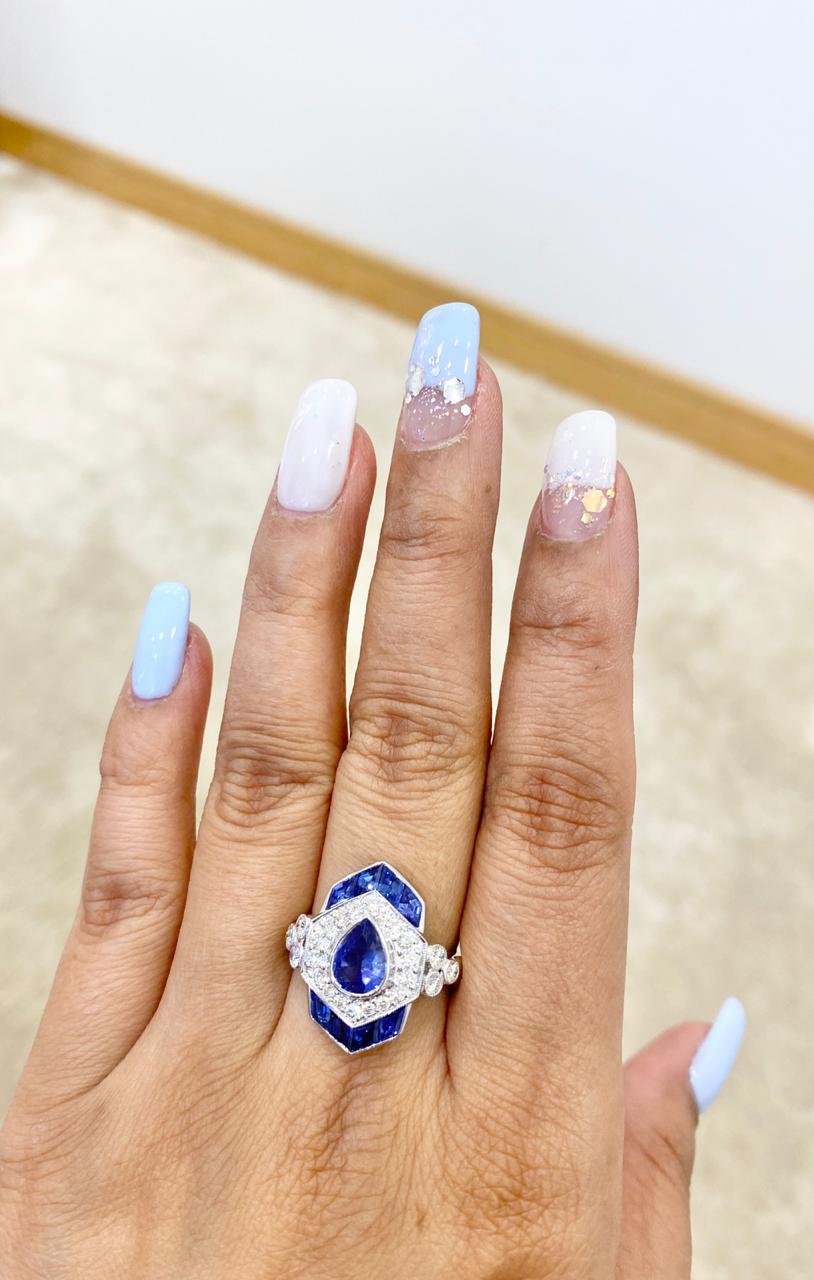 Abstract Blue Sapphire Diamond Ring