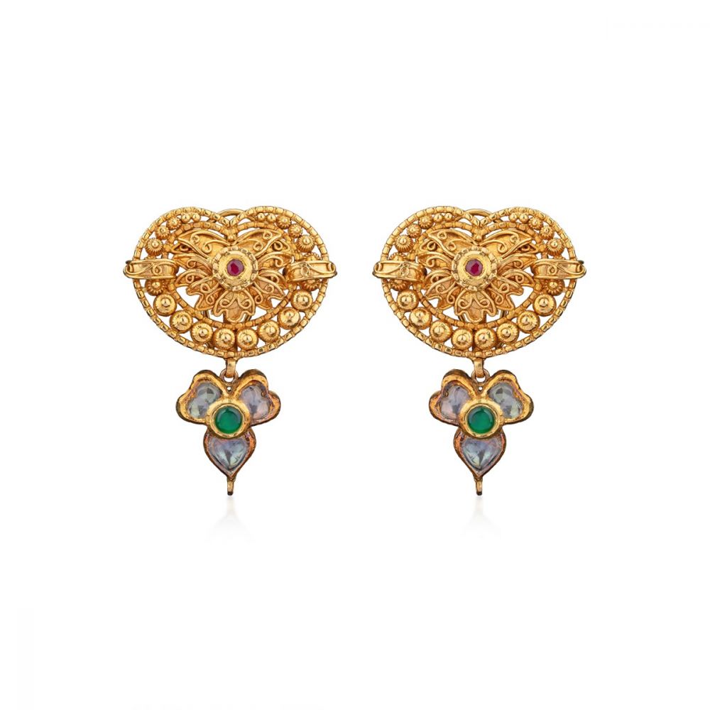Glorious Kundan Gold Stud Earrings